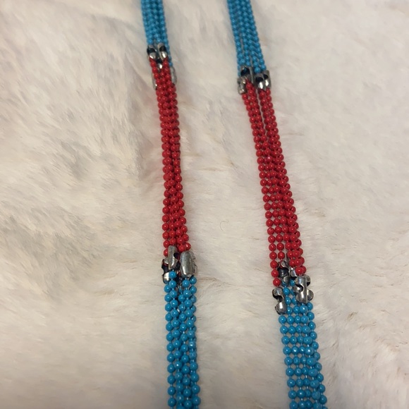 Turquoise and orange colored bead necklace 16” - Picture 4 of 5